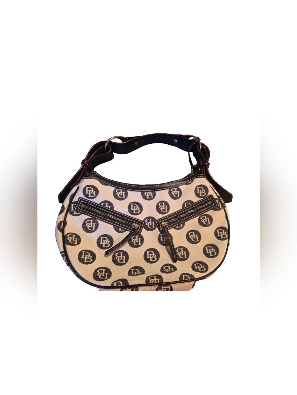 Vintage Authentic Dooney and Bourke Circle Monogram Canvas Hobo Bag